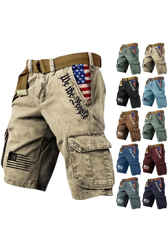 Cargo Shorts for Men Tactical 250 Anniversary USA American Flag Graphic Patriotic 4th of July Shorts with Pockets Patriotic Print Cargo Shorts Khaki XL