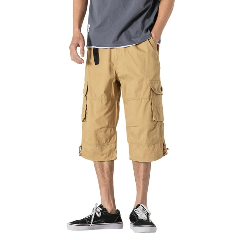 Cargo Shorts Men s 3 4 Capri Shorts Below Cotton Casual Long Inseam Workout Shorts with Multi Pockets Beach Trousers
