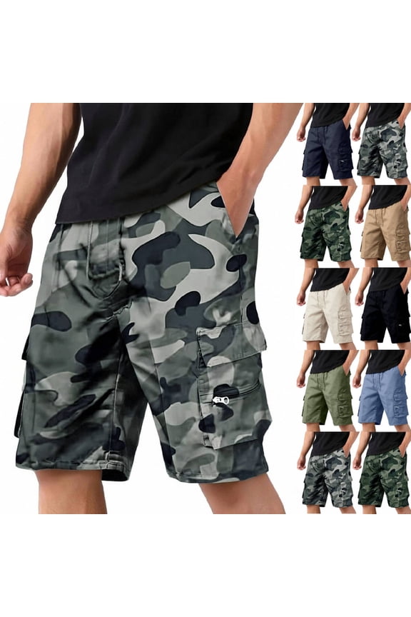 Cargo Shorts Mens Below Knee Quick Dry Drawstring Stretch Elastic Waist Athletic Casual Work Short with Pockets Dark Gray L