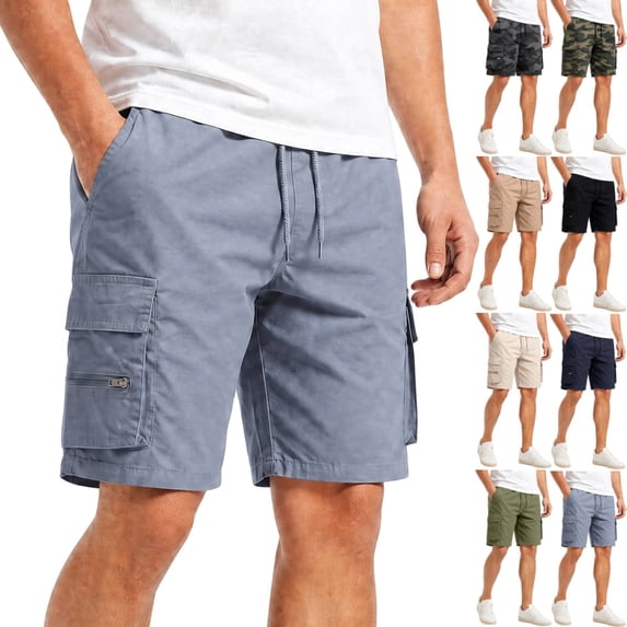 Cargo Shorts Mens Knee Length Casual Classic Relaxed Fit Drawstring Waist with Pockets Gray 3XL