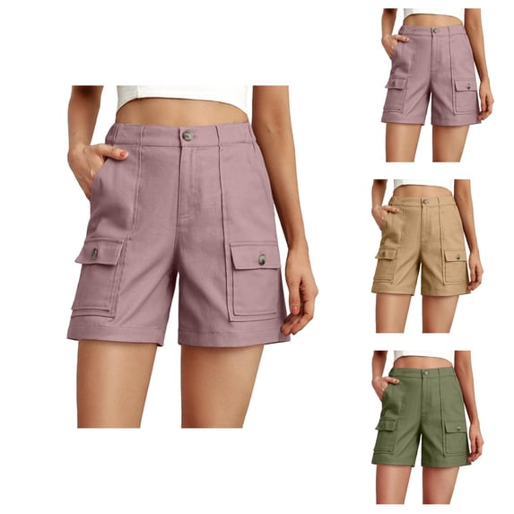 Cargo Shorts Women 2026 Summer Elastic High Waist Wide Straight Leg Casual Office Work Shorts with Pockets