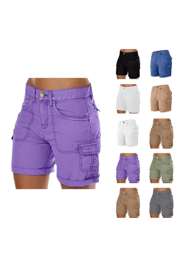 Cargo Shorts Women 2026 Summer High Waist Wide Straight Leg Roll Up Relaxed Fit Casual Shorts with Pockets