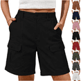 thumbnail image 1 of Cargo Shorts Women Bermuda Knee Length Long Hiking Pull on Shorts with Pockets Elastic Waist for Summer Casual Trendy Black 2XL, 1 of 6