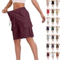 thumbnail image 1 of Cargo Shorts Women Bermuda Shorts Summer Quick Dry High Waisted Long Shorts Drawstring Pull on Knee Length Plus Size Ladies Athletic Hiking Shorts with Pockets Wine XL, 1 of 7