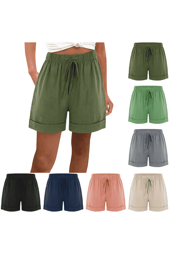 Cargo Shorts for Women High Rise Womens Shorts Solid Color Wide Leg Pants with Elastic Drawstring Waist Pockets Casual Shorts for Travel Vacation Outdoor Activities