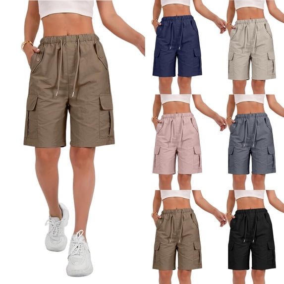 Cargo Shorts Women,Summer High Waisted Bermuda Shorts Casual Trendy Hiking Outfits Knee Length Pant with Pockets 2026 Light Brown S