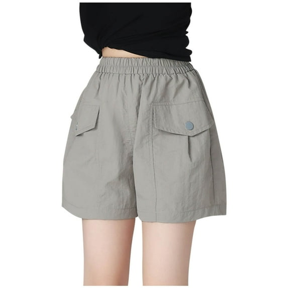 Cargo Shorts for Girls Casual Summer Loose Multi Pockets Shorts High Rise Elastic Waist Wide Leg Shorts
