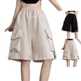 thumbnail image 1 of Cargo Shorts for Girls Elastic Waist Hiking Shorts Beige Shorts for Girls, Size 5-16 Years, 1 of 3