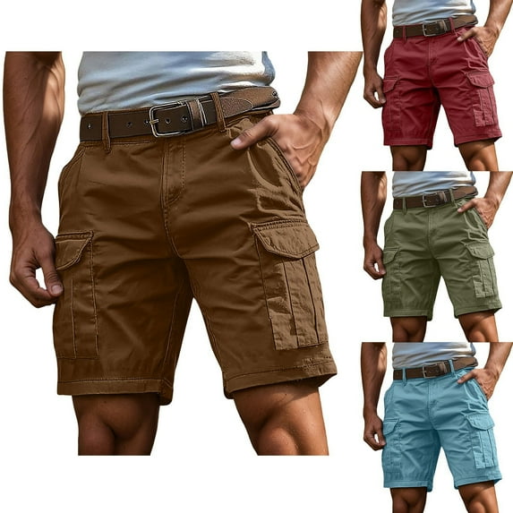 Cargo Shorts for Men 5 Inch Relaxed Fit Button-Fly Quick Drying Stretch Lightweight Hiking Wear with Multiple Pockets, Brick Red, Size XXL