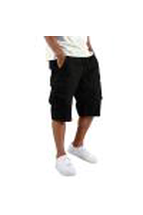 Cargo Shorts for Men Below Knee Elastic Waist Drawstring Baggy Bermuda Shorts Work Short Cargo Pants with Pocket Black M