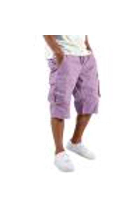 Cargo Shorts for Men Below Knee Elastic Waist Drawstring Baggy Bermuda Shorts Work Short Cargo Pants with Pocket Purple 3XL