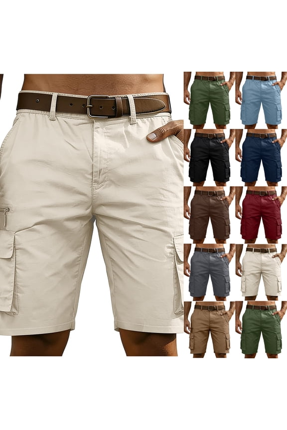 Cargo Shorts for Men Below Knee Length Hiking Work Relaxed Fit Lightweight Bermuda Shorts with Multi Pockets White XL