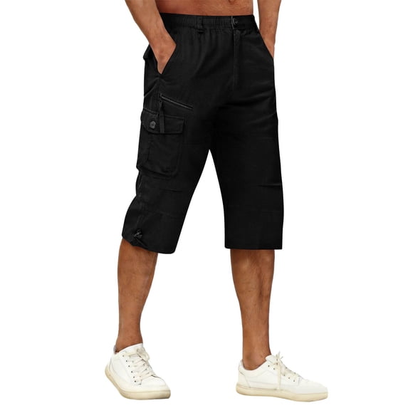Cargo Shorts for Men Below Knee Stretch Waist Hiking Shorts Casual Quick Dry Workout Short with Multi-Pockets, L
