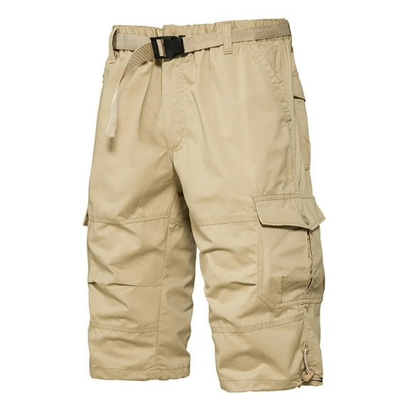 Cargo Shorts for Men Big & Tall M-5XL Plus Size with Pockets and Belt Cotton Elastic Waist Straight Leg Solid Casual Hiking Bermuda Short