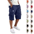 thumbnail image 1 of Cargo Shorts for Men Big and Tall Plus Size Comfy Cotton Elastic Waist Casual Bottoms Versatile Workout Athletic Shorts, #02 Navy, 3XL, 1 of 7