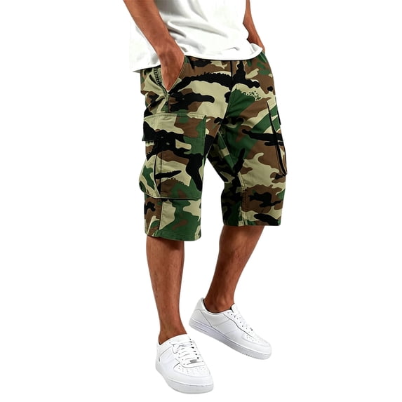 Cargo Shorts for Men Casual Baggy Bermuda Shorts with Pockets Drawstring Elastic Waited Shorts Army Green 2XL