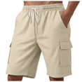 thumbnail image 1 of Men's Casual Stretch Cargo Shorts Classic Drawstring Elastic Waist Summer Work Short with Multi Pockets Linen Pants Running Workout, 1 of 9
