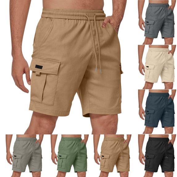 Cargo Shorts for Men Casual Elastic waist Solid Knee Length Cargo With Pocket Straight Short Pants