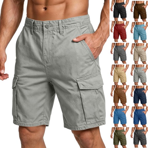 Cargo Shorts for Men Casual Solid Color Classic Bermuda Shorts with Pockets Drawstring Comfort Wear Saffron 2XL