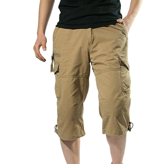 Cargo Shorts for Men Casual Summer Hiking Pants Big and Tall Knee Length Multi-Pockets Bermuda Shorts Khaki XXXL