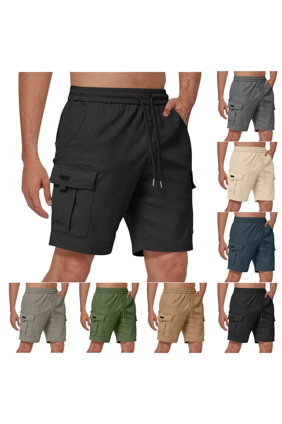 Cargo Shorts for Men Drawstring Elastic Waist Outdoor Work Shorts with Pockets, 5XL
