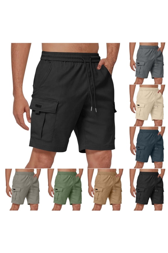 Cargo Shorts for Men Drawstring Elastic Waist Outdoor Work Shorts with Pockets, M