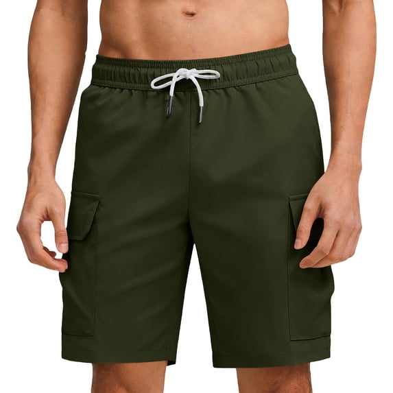 Cargo Shorts for Men Elastic Waist Drawstring Casual Work Shorts Summer Hiking Outdoor Shorts with 4 Pockets