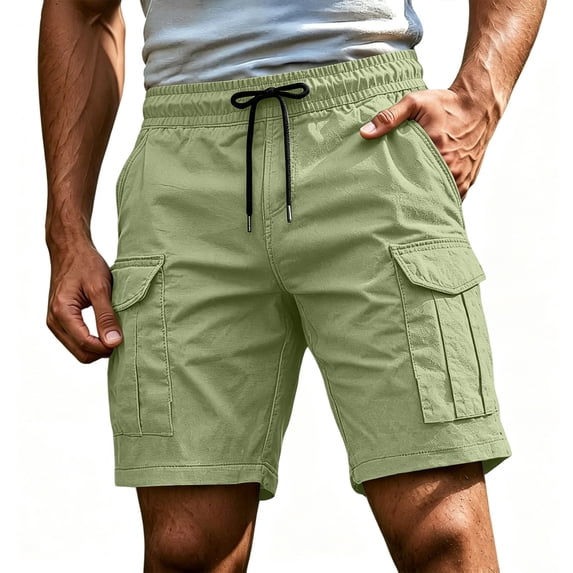 Cargo Shorts for Men Elastic Waist Drawstring Lightweight Hiking Shorts Breathable Stretch Casual Shorts, L
