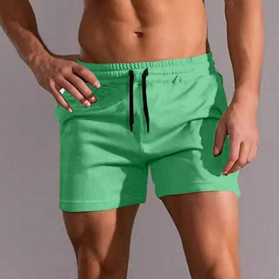 Cargo Shorts for Men Elastic Waist Drawstring Sports Pants Shorts Beach Shorts Fitness Track Field Running Solid Color Shorts Green XL