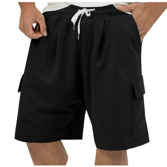 Cargo Shorts for Men Elastic Waist Drawstring Straight Leg Hiking Running Shorts with Pockets Summer