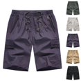 thumbnail image 1 of Cargo Shorts for Men Elastic Waist Straight Leg Loose Fit Casual Knee Length Hiking Work Shorts with Pockets, 1 of 7