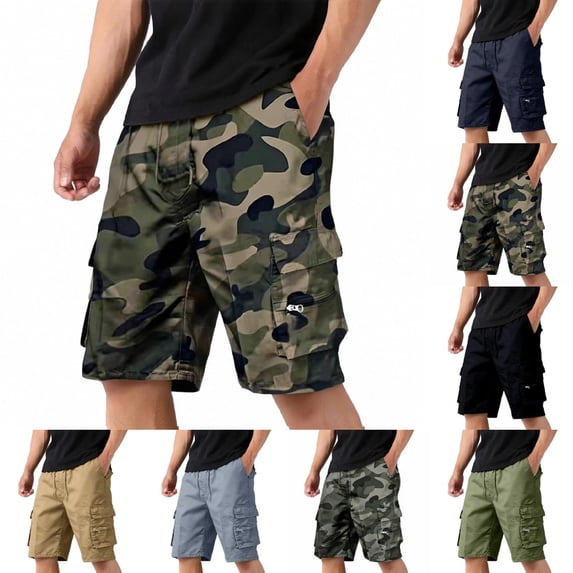 Cargo Shorts for Men Lightweigh Casual Summer Pants Bermuda Knee Length Hiking Work Short with Pockets 14# Camouflage XL