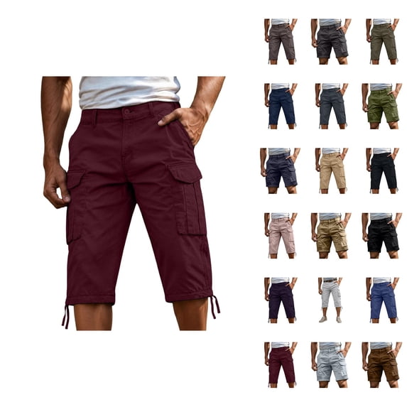 Cargo Shorts for Men - Lightweight Elastic Waist Knee Length Bermuda Shorts with Pockets Summer Fishing Short Cargo Pants