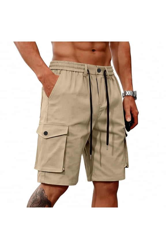 Cargo Shorts for Men - Lightweight Elastic Waist Knee Length Bermuda Shorts with Pockets Summer Fishing Short Khaki S
