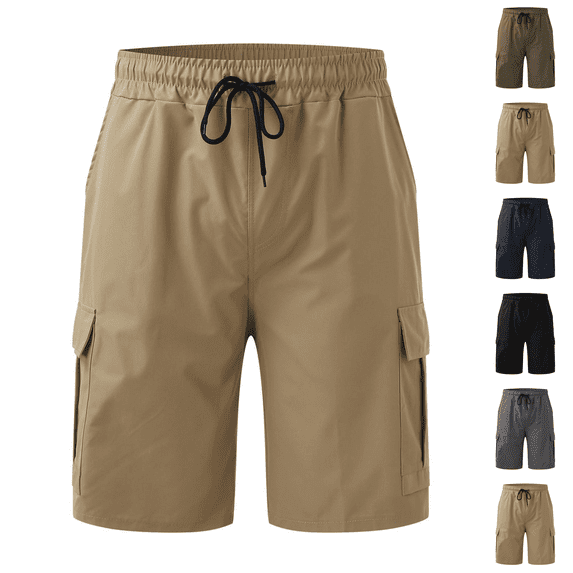 Cargo Shorts for Men Lightweight Elastic Waist Knee Length Pant Casual Summer Loose Fit Bermuda Shorts with Pockets Camel L