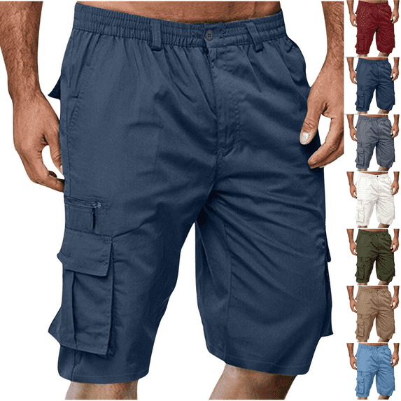 Cargo Shorts for Men Lightweight Elastic Waist Knee Length Pant Casual Summer Loose Fit Bermuda Shorts with Pockets Navy L