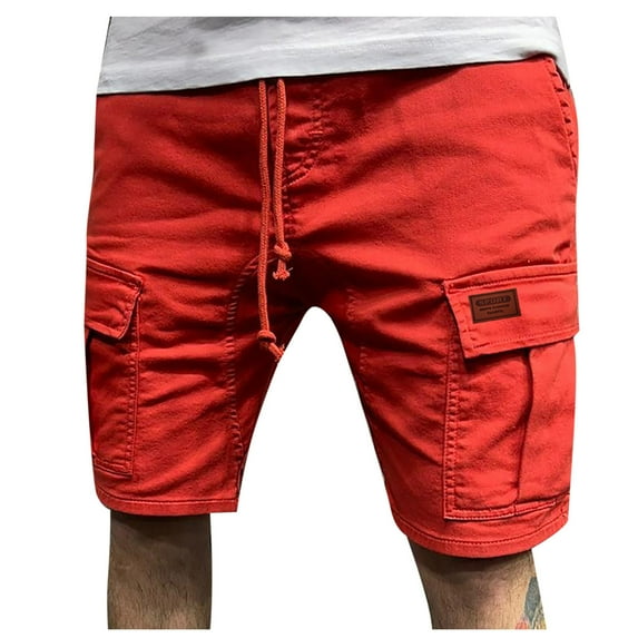 Cargo Shorts for Men, Mens Big Tall Casual Elastic Waisted Solid Color Waterproof Cropped Cargo Shorts with Multi Pockets Summer