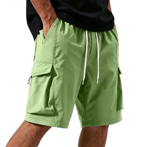 Cargo Shorts for Men Multi-Pockets Elastic Drawstring Waist Fishing Hiking Short Pants Fathers Gifts
