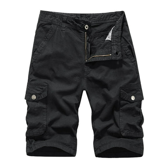 Cargo Shorts for Men Outdoor High Waisted Drawstring Running Joggers Shorts Quick Dry Below Knee Camo Cargo Shorts for Men,Black,30