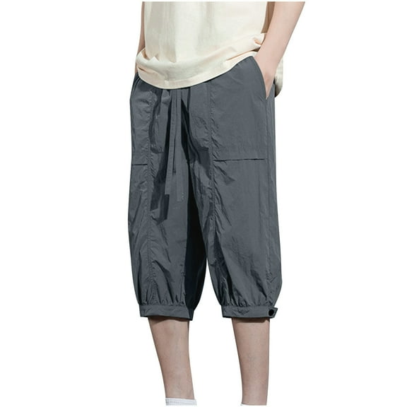 Cargo Shorts for Men Plus Size Elastic Waist Drawstring Pocket Solid Color Casual Shorts Dark Gray XXXXL