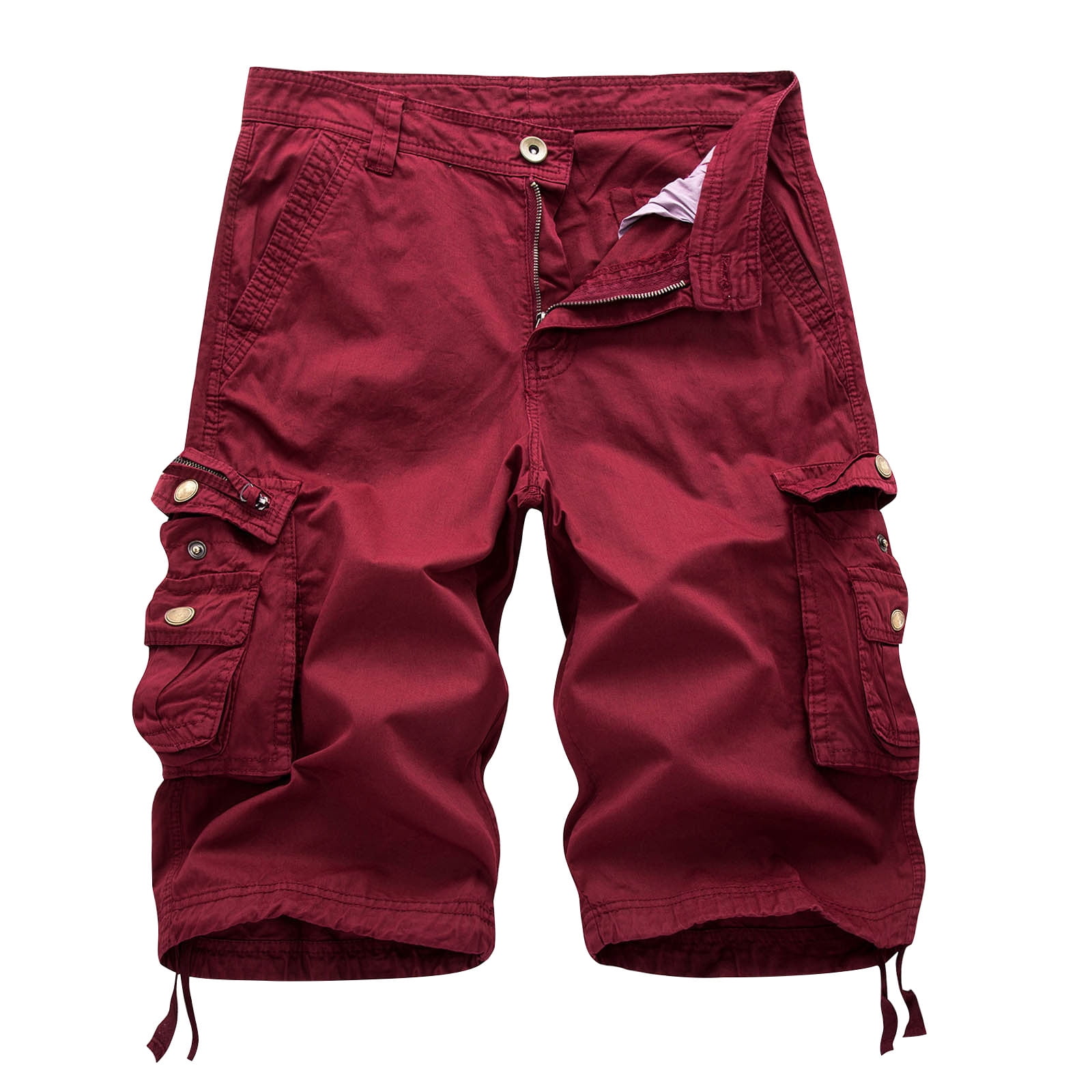 Men Plus Size Cargo Shorts Solid Color 5 Inch Pants Casual Elastic