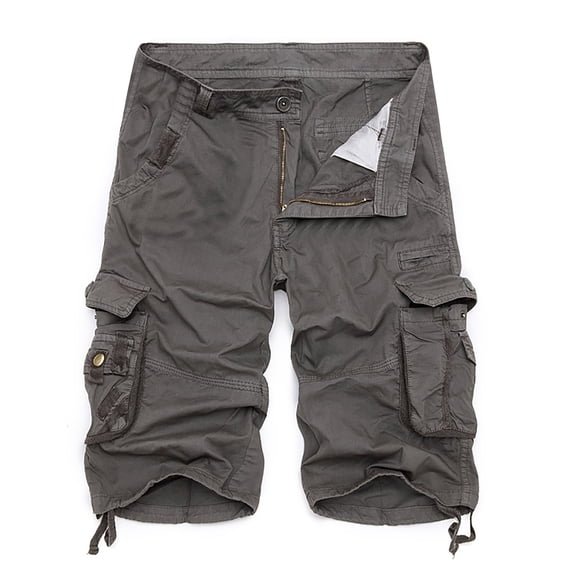 Cargo Shorts for Men Plus Size Zipper Multi Pockets Below Knee Trousers Casual Baggy Drawstring Solid Color Outdoors 3/4 Long Capri Shorts