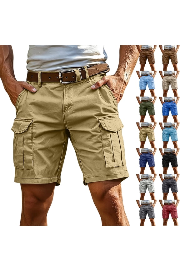 Cargo Shorts for Men Relaxed Fit 7 Inch Inseam Cargo Work Shorts Elasitc High Waisted Hiking Short Bermudas,XL