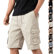 Cargo Shorts for Men Relaxed Fit Twill Bermuda Shorts Drawstring Elastic Waist Casual Work Short Pants with Pockets L