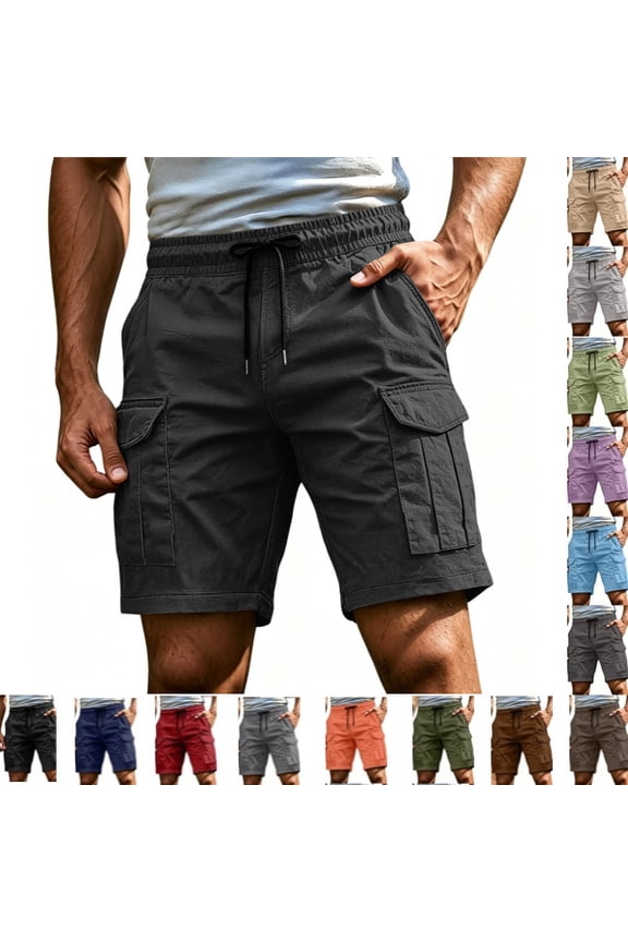 Cargo Shorts for Men Relaxed Loose Fit Drawstring Tactical Hiking Shorts Summer Carpenter Work Short Pockets,Black,M