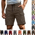 thumbnail image 1 of Cargo Shorts for Men Relaxed Loose Fit Drawstring Tactical Hiking Shorts Summer Carpenter Work Short Pockets,Brown,L, 1 of 6