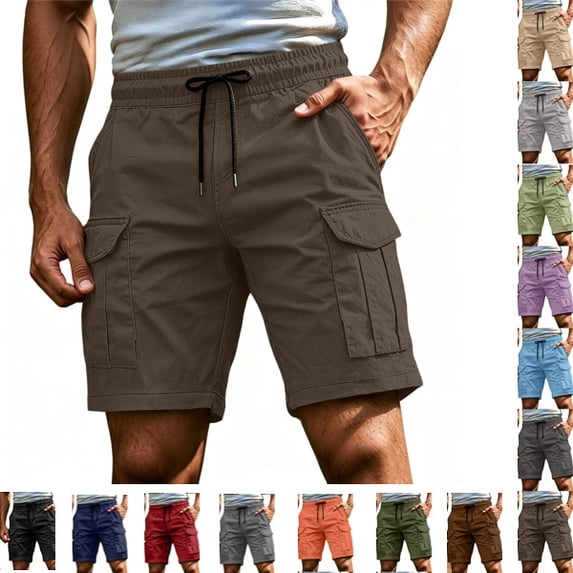 Cargo Shorts for Men Relaxed Loose Fit Drawstring Tactical Hiking Shorts Summer Carpenter Work Short Pockets,Brown,L