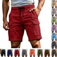 thumbnail image 1 of Cargo Shorts for Men Relaxed Loose Fit Drawstring Tactical Hiking Shorts Summer Carpenter Work Short Pockets,Red,M, 1 of 6