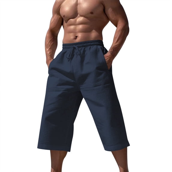 Cargo Shorts for Men Spring Summer Casual All Solid Color Linen Loose Fashion Pockets Walkshorts Cargo Bermuda Navy Swim Pants Sizes M