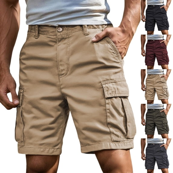 Cargo Shorts for Men Stretch Walking Hiker Shorts with Comfy Waistband Summer Casual Multiple Pockets Shorts Khaki XL